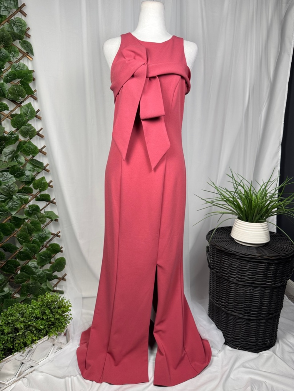 JS Collections Rose Bow-Front Sleeveless Evening Gown